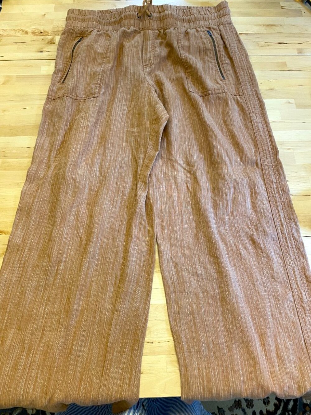 Athleta Cabo Women's 100% Linen Wide Leg Pant Sz 16 Terracotta Striped Boho Chic - Picture 3 of 15
